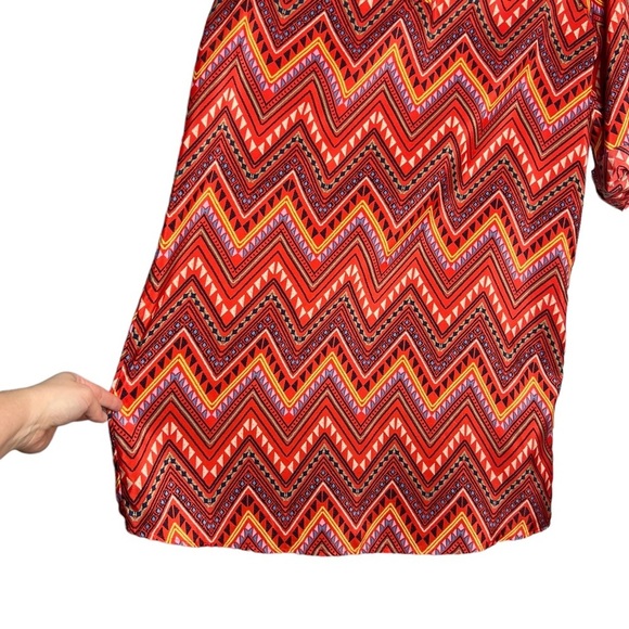 No Boundaries Red Chevron Striped Roll Tab Sleeve Dress - Picture 3 of 10